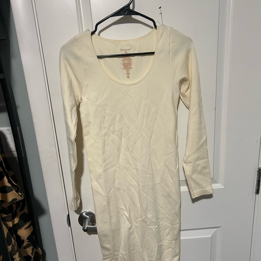 Primark Cream Long Sleeve Scoop Neck Midi Dress